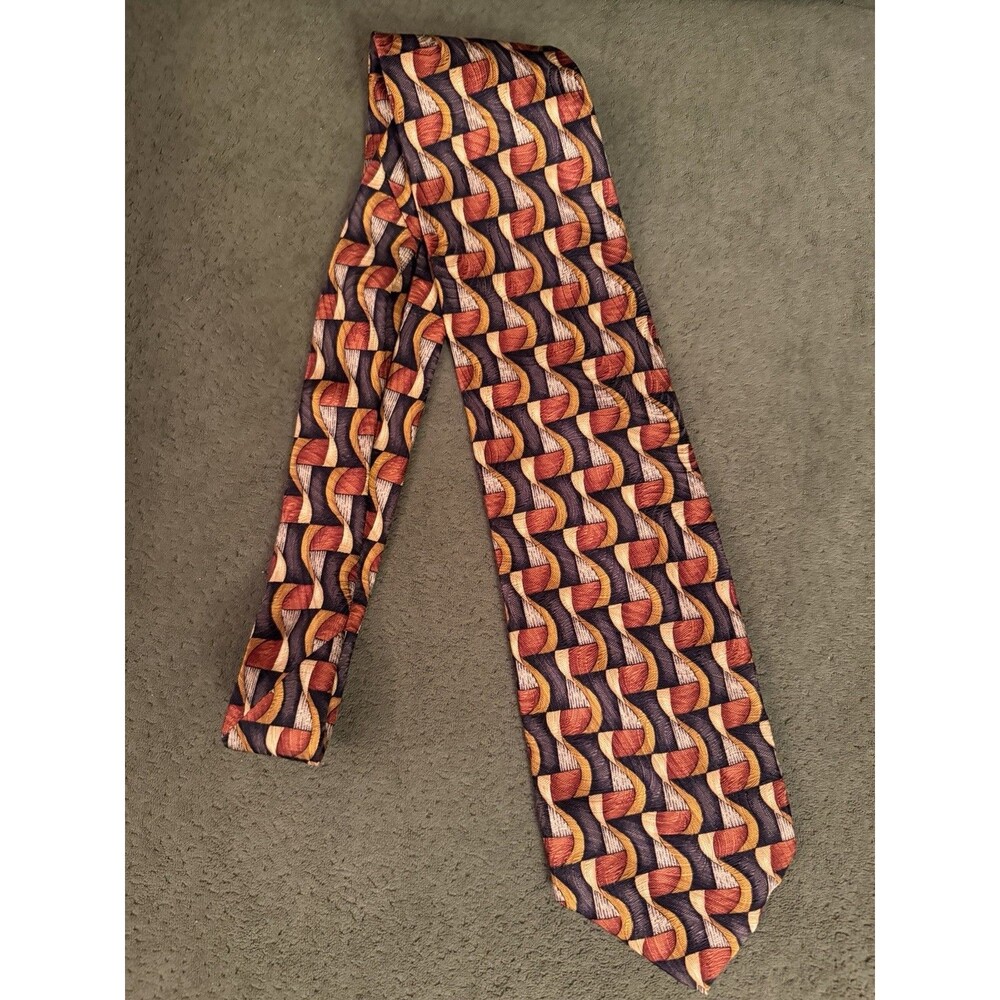 Robert Talbott Men's Silk Tie Vintage Geometric Brown Gold